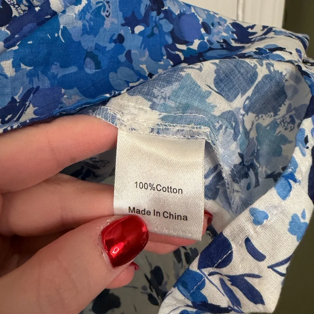 Tuckernuck Blue and White Floral Smocked Square-Neck Blouse